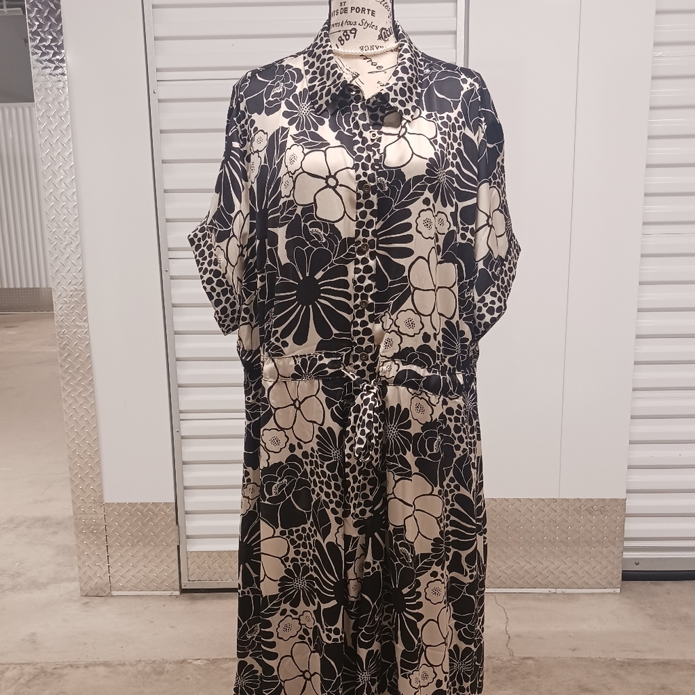 Cato Black and Cream Asymmetrical Floral Dress